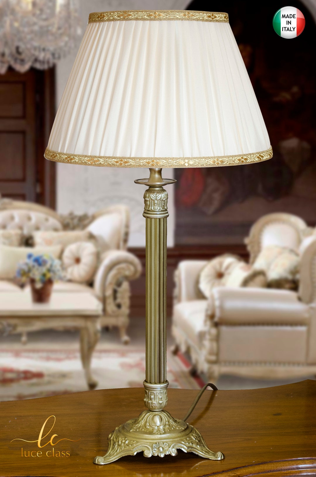 Lampe de chevet E27 34 cm Noir Or Tissu Métal Moderne Lampe de table