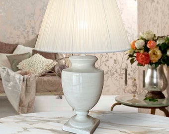 Made in Italy | Table lamp in Tuscan Florentine ceramic, elegant table lamp with pleated ivory silk lampshade. ITEM C220G