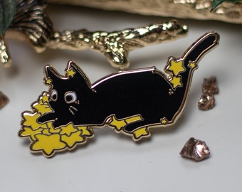 Caught Some Stars | Hard Enamel Pin | witchy cat lapel pin collector aesthetic | Birthday Gift Christmas Present