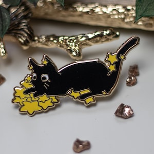 Caught Some Stars | Hard Enamel Pin | witchy cat lapel pin collector aesthetic | Birthday Gift Christmas Present