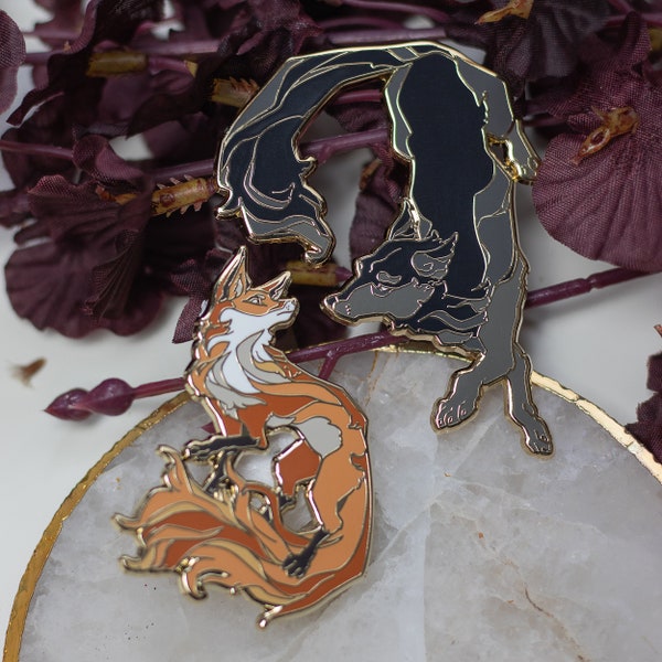 Fox&Wolf Pin Set | Hard Enamel Pin | wolf forest lapel pin collector aesthetic | Birthday Gift Christmas Present