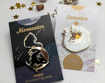 Mooneater and Suneater Fox | Hard Enamel Pin | fox moon sun lapel pin collector aesthetic | Birthday Gift Christmas Present