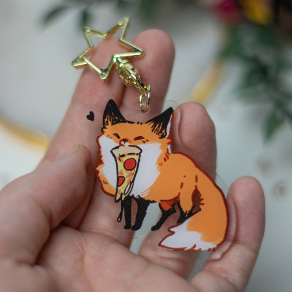 Pizza Fox | Acrylic Charm | transparent double sided keychain | Birthday Gift | Christmas Present