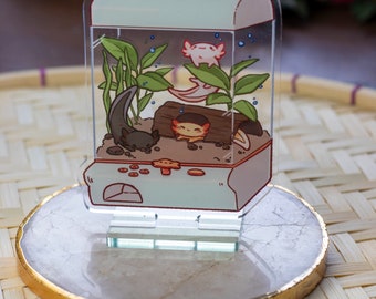 Réservoir Axolotl | Voyageur acrylique | décoration de bureau kawaii japon esthétique | Cadeau d'anniversaire pour elle | cadeau de Noël