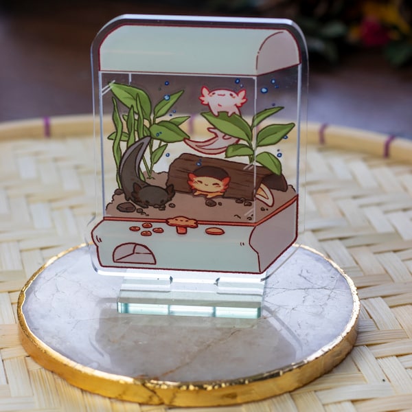 Axolotl-tank | Acryl Standee | bureaudecoratie kawaii japan esthetisch | Verjaardagscadeau voor haar | kerstcadeau