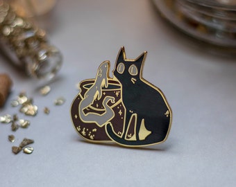 Meeting a friend | Hard Enamel Pin | witchy cat lapel pin collector aesthetic | Birthday Gift Christmas Present