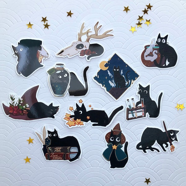 Witch Kitten Stickers | Stickers | witch cat sticker | stationary journal calender cute kawaii japan aesthetic