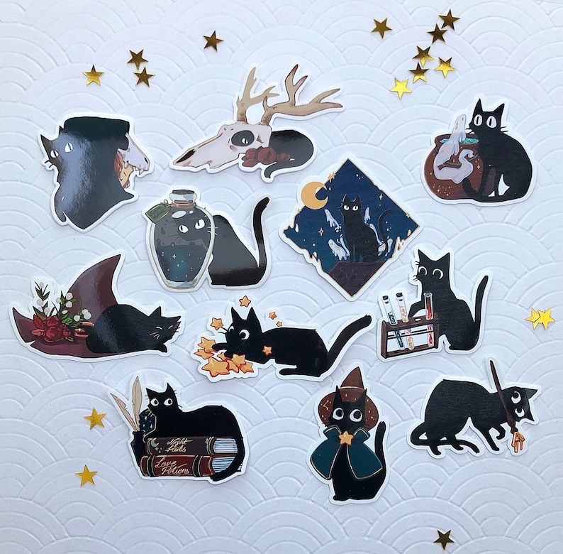 Witch Kitten Stickers Stickers witch cat sticker stationary journal calender cute kawaii japan aesthetic image 1