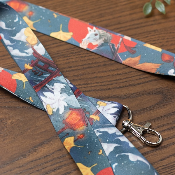 Kitsune | Lanyard 90cm x 25mm | stationary cute kawaii japan aesthetic | Birthday Gift for Her | Christmas present