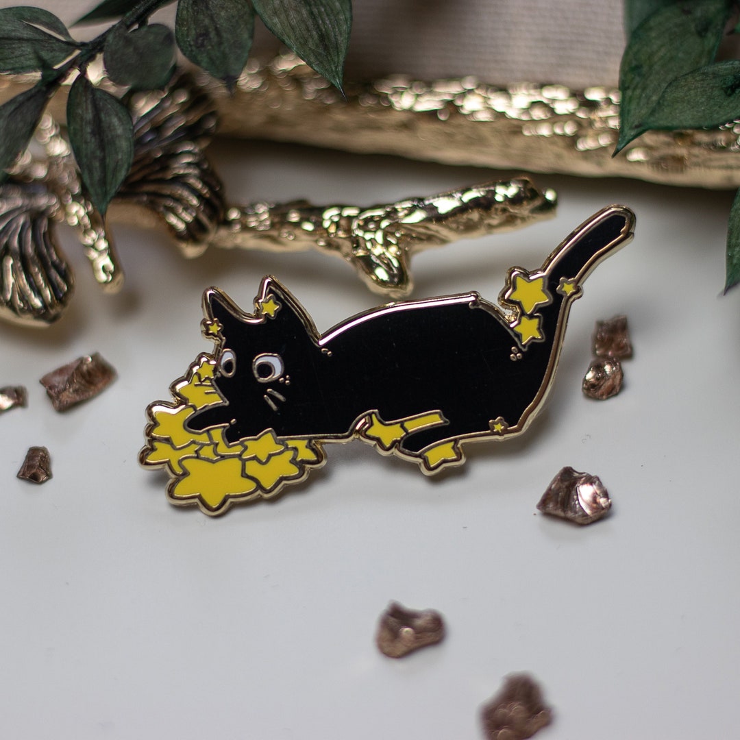 Caught Some Stars Hard Enamel Pin Witchy Cat Lapel Pin Collector ...