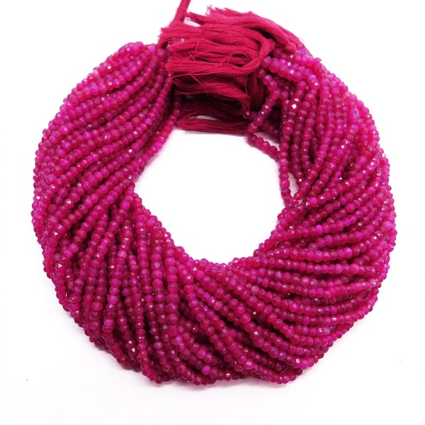 Fuchsia Chalcedony Faceted Rondelle Beads 3.5-4mm Approx. Handmade Gemstone Beads Fuchsia Chalcedony Beads for Jewelry Making Pink Beads