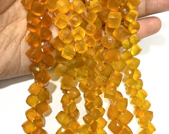 Faceted Yellow Chalcedony Beads, Cube Gemstone Beads, Jewelry Making Supplies
