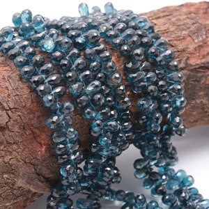 Natural London Blue Topaz Faceted Drops Gemstone Beads For Jewelry Making Beads London Topaz Handmade Beads Faceted Gemstone Blue Beads Gift