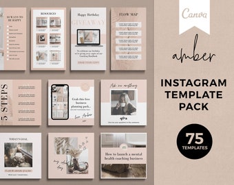 Amber Instagram Templates for Canva: Social Media Posts & Stories (Digital Download)