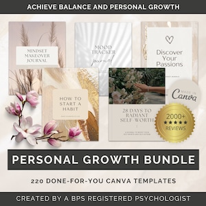 Personal Growth Journal Canva Templates, Life Coaching Journal, Life Coaching Workbooks, Lead Magnet, Journal Bundle, Mindset Journal, Coach