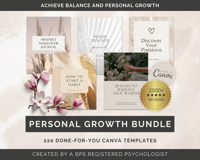 Personal Growth Journal Canva Templates, Life Coaching Journal, Life Coaching Workbooks, Lead Magnet, Journal Bundle, Mindset Journal, Coach