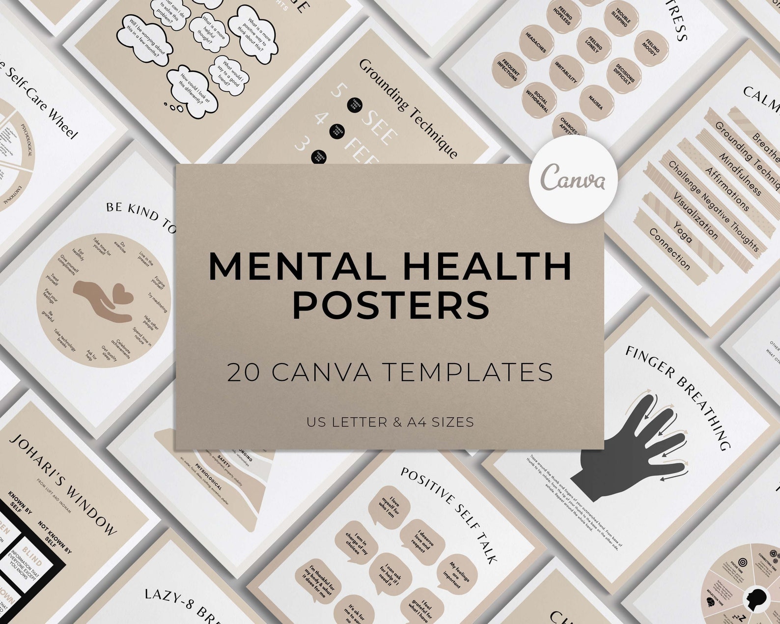 Mental Health Poster Canva Templates: Therapy, Self Care, Wellbeing ...