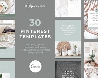 30 plantillas editables de pines de Pinterest: diseños de Canva Blogger (descarga digital)