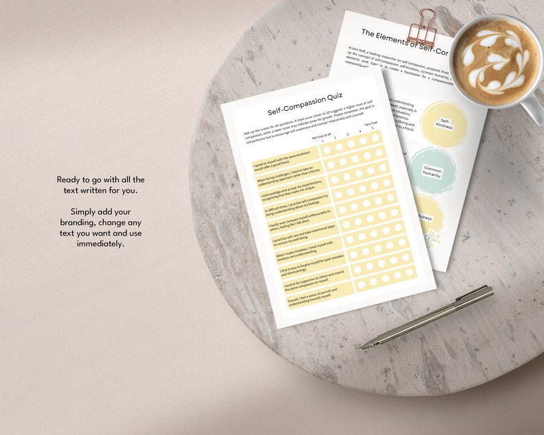 self compassion, self-compassion, canva templates, therapy tool, therapy workbook, therapy worksheets, therapist resources, therapy resources, counselor resources, counselor worksheets, counselor tool, miri campbell