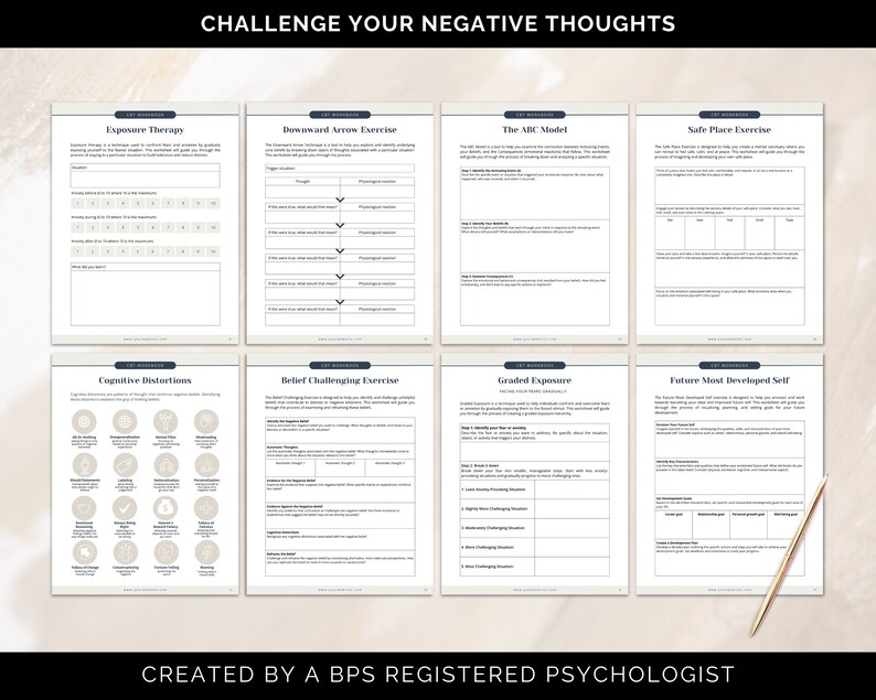 CBT Workbook Canva Templates, CBT Worksheets, Cognitive Behavioral Therapy Worksheets, CBT Tools, Coaching Templates, Coaching Tool