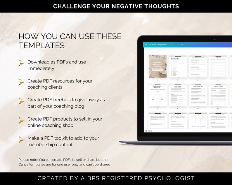 CBT Workbook Canva Templates, CBT Worksheets, Cognitive Behavioral Therapy Worksheets, CBT Tools, Coaching Templates, Coaching Tool