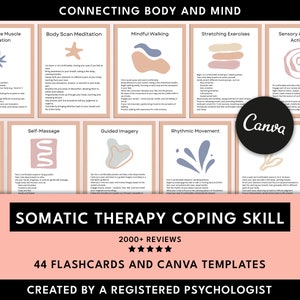 Somatic Therapy Coping Skill Card Canva Templates, Polyvagal Therapy, PTSD Flashcards, Somatic Exercises, Emotional Regulation Tools