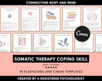 Somatic Therapy Coping Skill Card Canva Templates, Polyvagal Therapy, PTSD Flashcards, Somatic Exercises, Emotional Regulation Tools