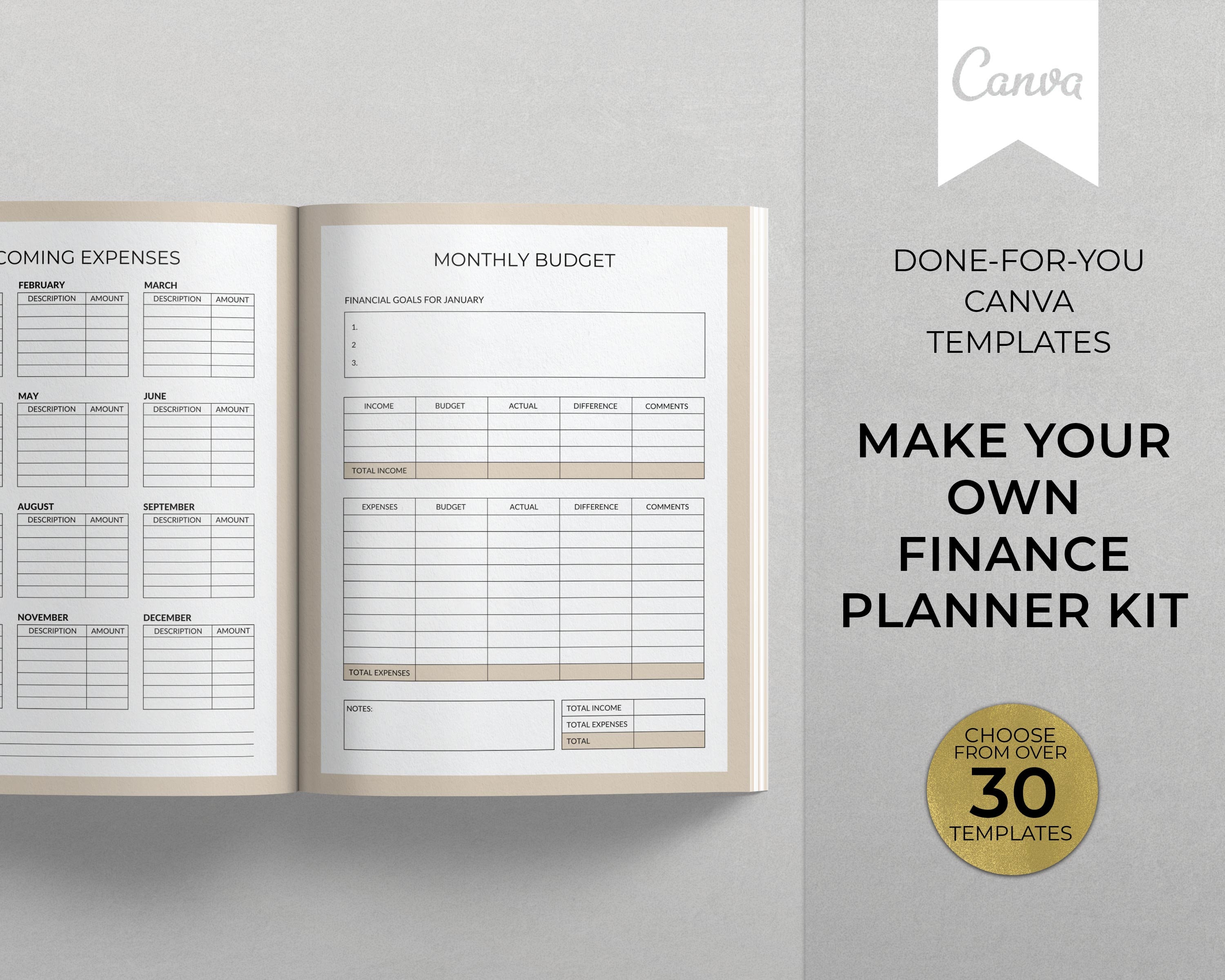 Budget Planner / Financial Tracking Sheets (Canva Template - OK to Resell)