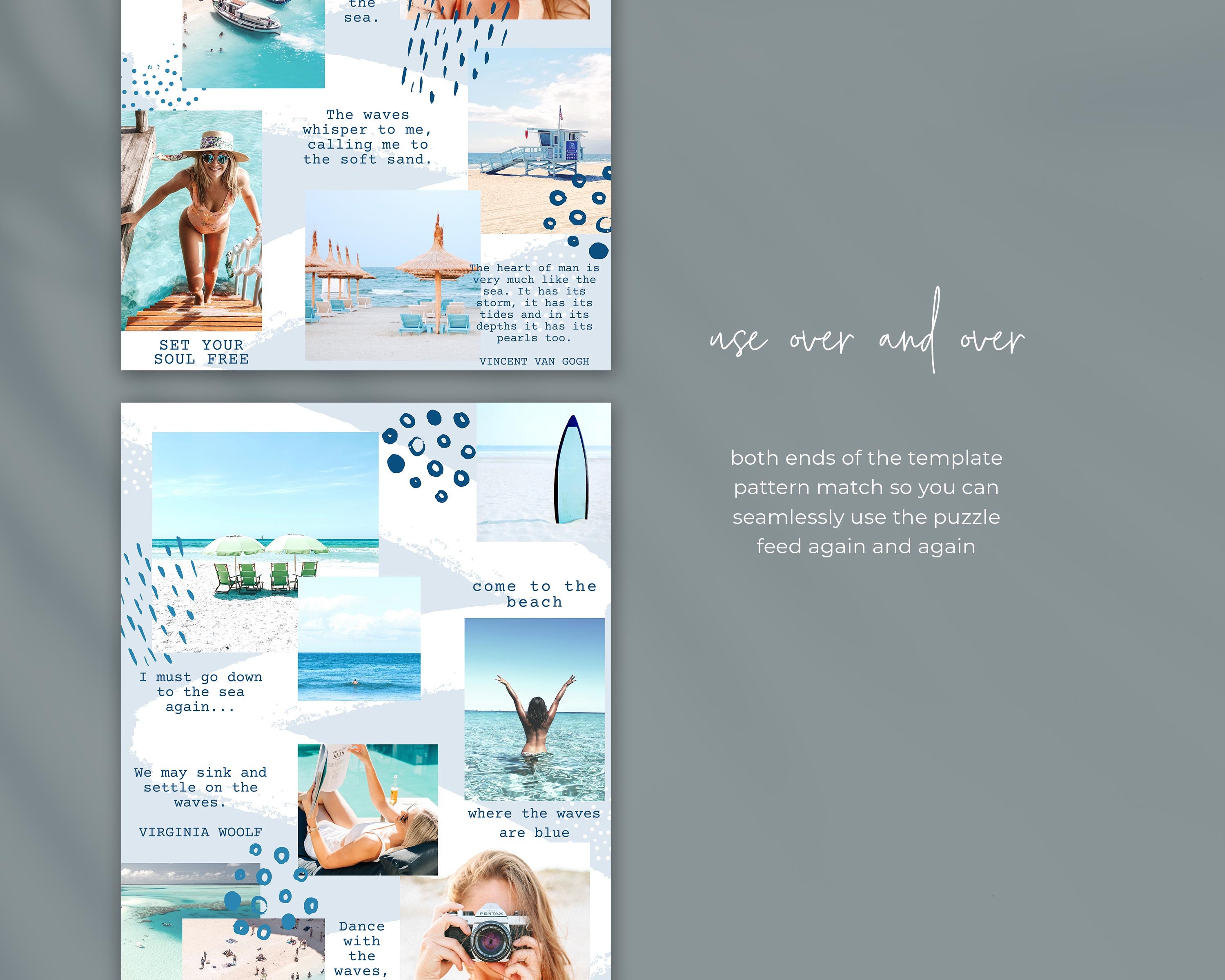 Blue Instagram Template Instagram Puzzle Feed for Canva - Etsy