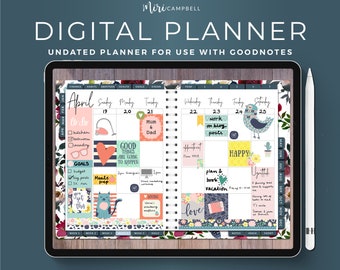 Undated Digital Planner for Goodnotes, Tablet Planner, Digital Planner Landscape, Digital Weekly Planner, Digital Daily Planner, RED & NAVY