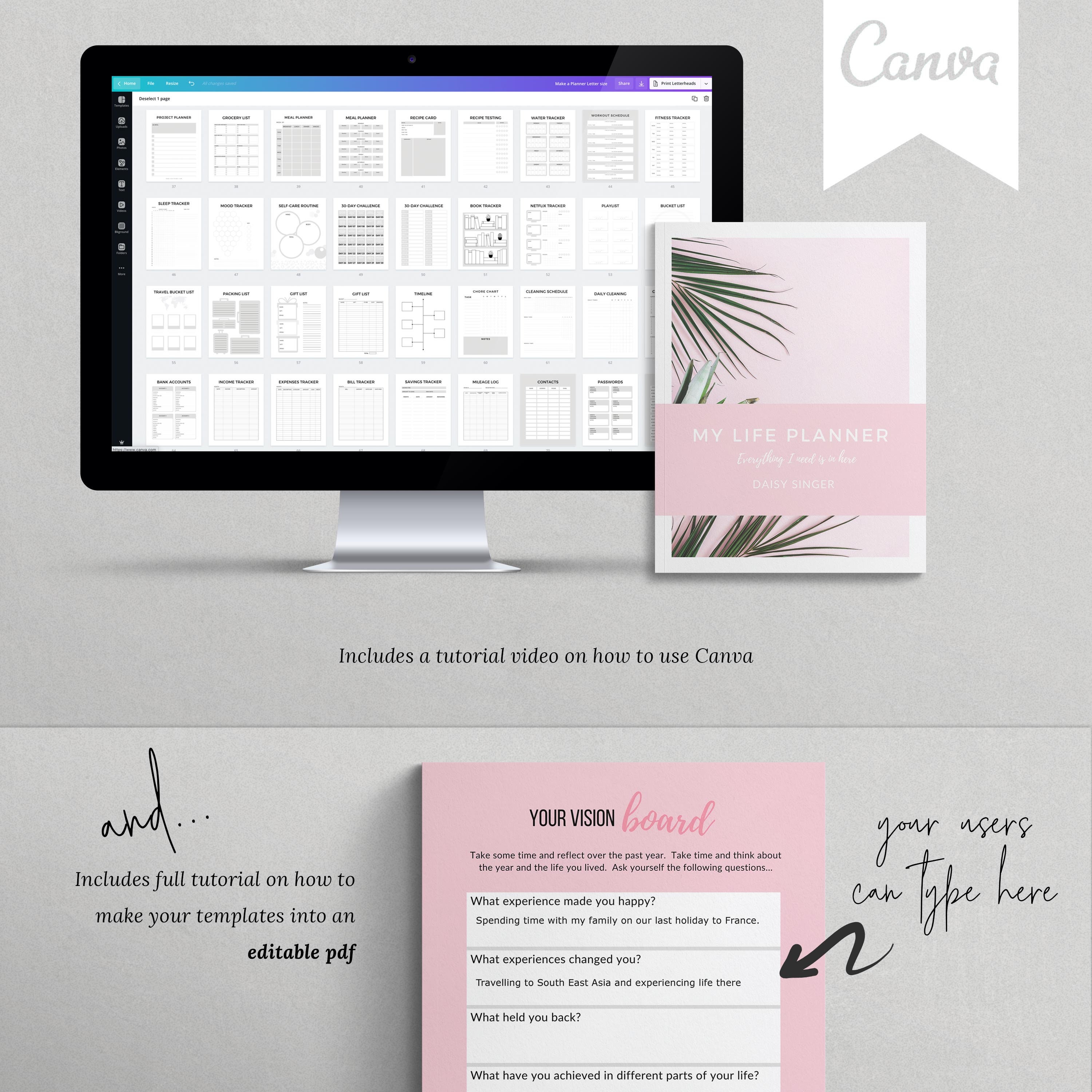 Printable Planner Canva Template Kit: 2024 Calendars & Stickers ...