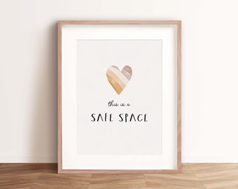 Safe Space Watercolor Heart Print: Therapy Decor (Digital Download)