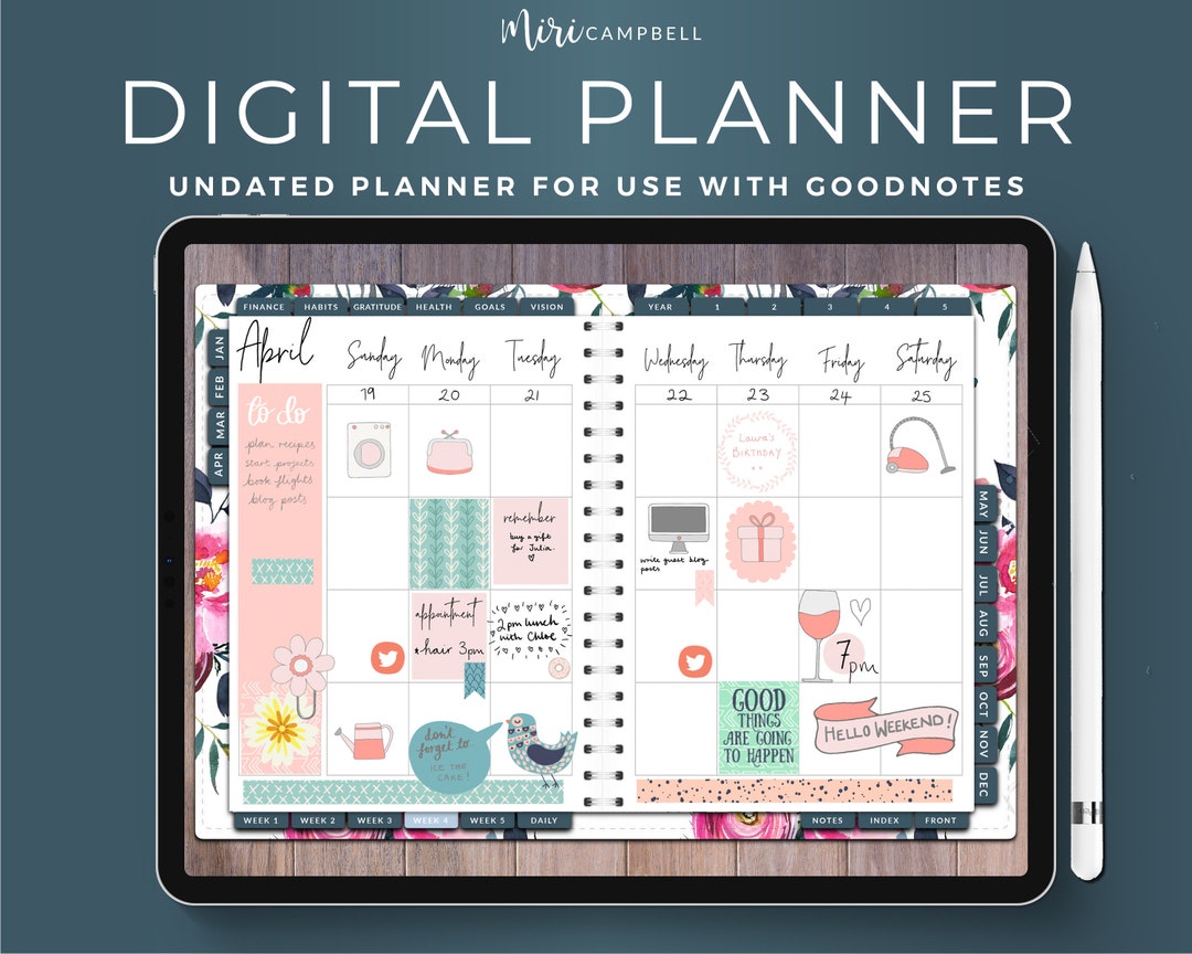 Pink iPad Planner: Undated Digital Journal, Goodnotes Compatible ...