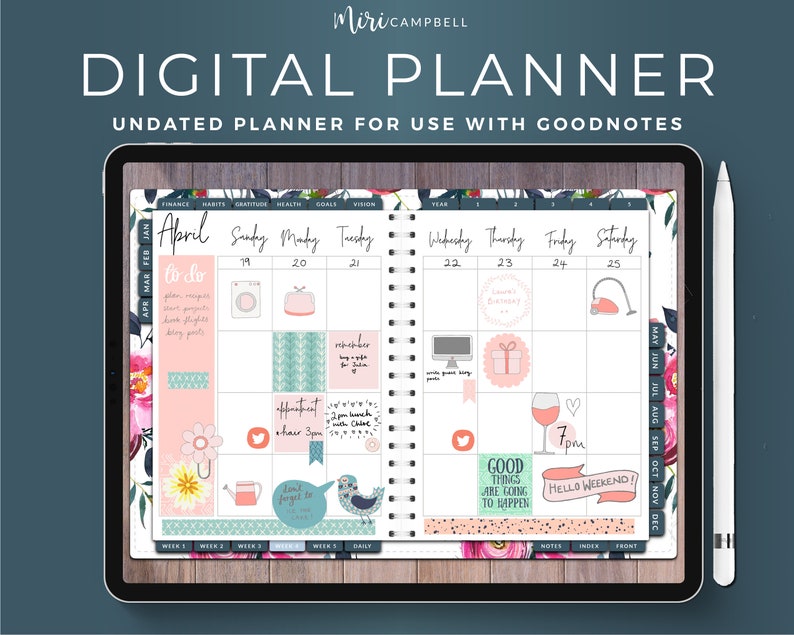 Ipad Planner Undated Digital Planner Digital Trackers Etsy