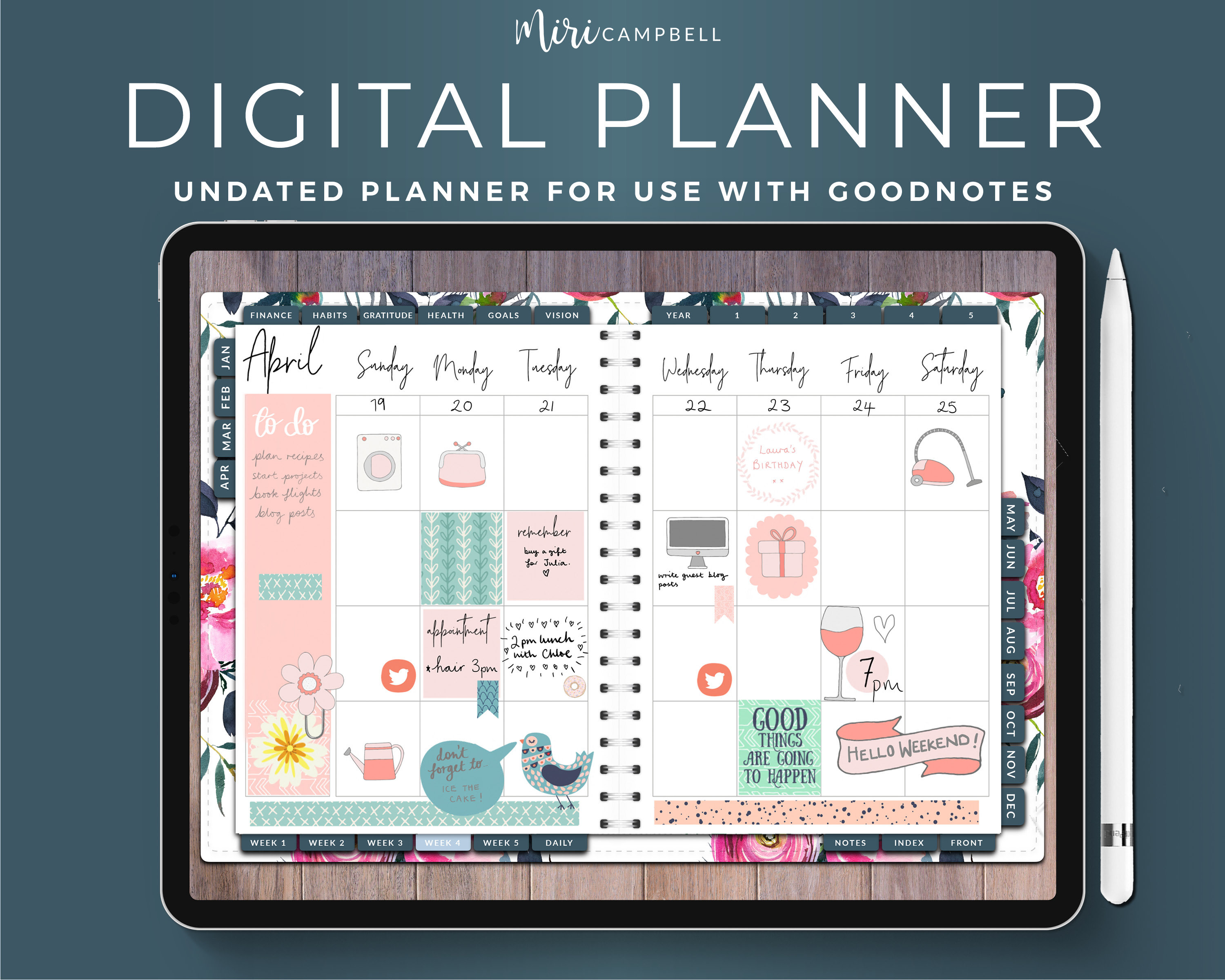 IPad Planner Undated Digital Planner Digital Trackers Etsy