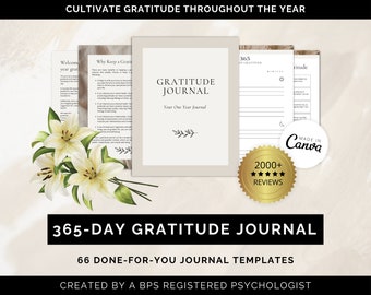 365-Day Gratitude Journal Canva Template: Coaching Prompts (PDF)