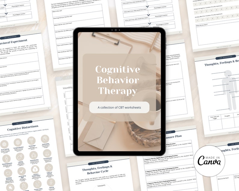 CBT Workbook Canva Templates, CBT Worksheets, Cognitive Behavioral Therapy Worksheets, CBT Tools, Coaching Templates, Coaching Tool
