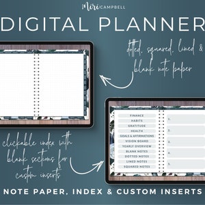 Digital planner for Goodnotes 5 on iPad. Undated planner for use with Goodnotes. Digital stickers. Undated digital planner. iPad planner, weekly planner, goal tracker, gratitude tracker, habit tracker, finance tracker, vision board, health tracker