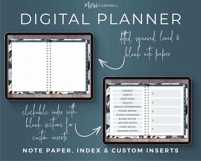 Digital planner for Goodnotes 5 on iPad. Undated planner for use with Goodnotes. Digital stickers. Undated digital planner. iPad planner, weekly planner, goal tracker, gratitude tracker, habit tracker, finance tracker, vision board, health tracker