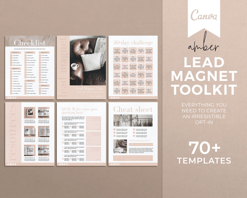 K&ouml;nnte beinhalten: Ein Canva Lead-Magnet-Toolkit mit &uuml;ber 70 Vorlagen. Das Toolkit enth&auml;lt eine Checkliste, Ressourcen, eine 30-Tage-Herausforderung, ein Quiz und einen Spickzettel. Das Toolkit soll Ihnen helfen, ein unwiderstehliches Opt-in zu erstellen.
