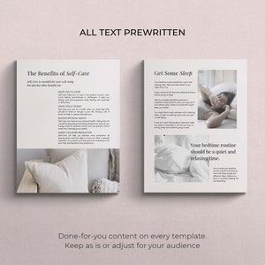 Self Care Bundle of Canva templates. Over 150 Canva template in US letter and A4 size. 2 pink pages of self care journal and gratitude journal arranged as 2 page mockups. All text prewritten. Content done for you.