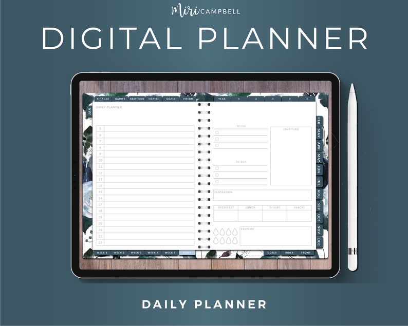 Digital planner for Goodnotes 5 on iPad. Undated planner for use with Goodnotes. Digital stickers. Undated digital planner. iPad planner, weekly planner, goal tracker, gratitude tracker, habit tracker, finance tracker, vision board, health tracker