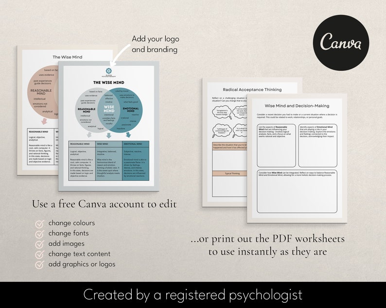 DBT Mindfulness tool, mindfulness resources, mindfulness worksheets, mindfulness workbook, canva templates, dbt resources, dbt tools, therapy worksheets, therapy tools, therapist worksheets, therapist resource, therapy business, miri campbell