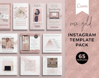 Rose Gold Instagram Post Templates, Rose Gold Instagram Story Template, Instagram Highlight Cover Templates for Canva, Canva Templates