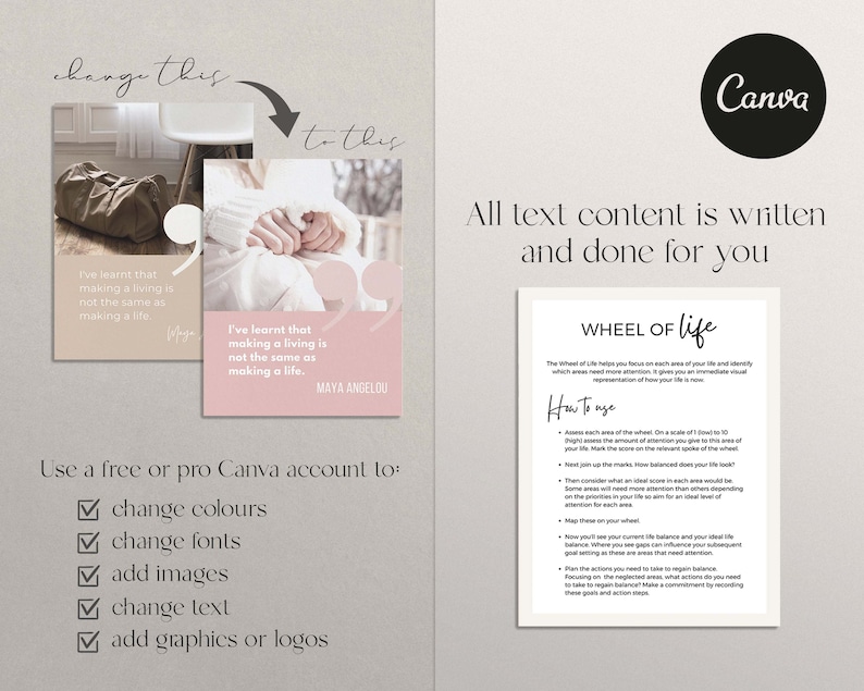 Coaching Business Start Up Toolkit Canva template bundle. All content written and done for you. Coaching business templates, social media templates, coach lead magnet templates, coach webinar templates, sales landing page templates, email templates