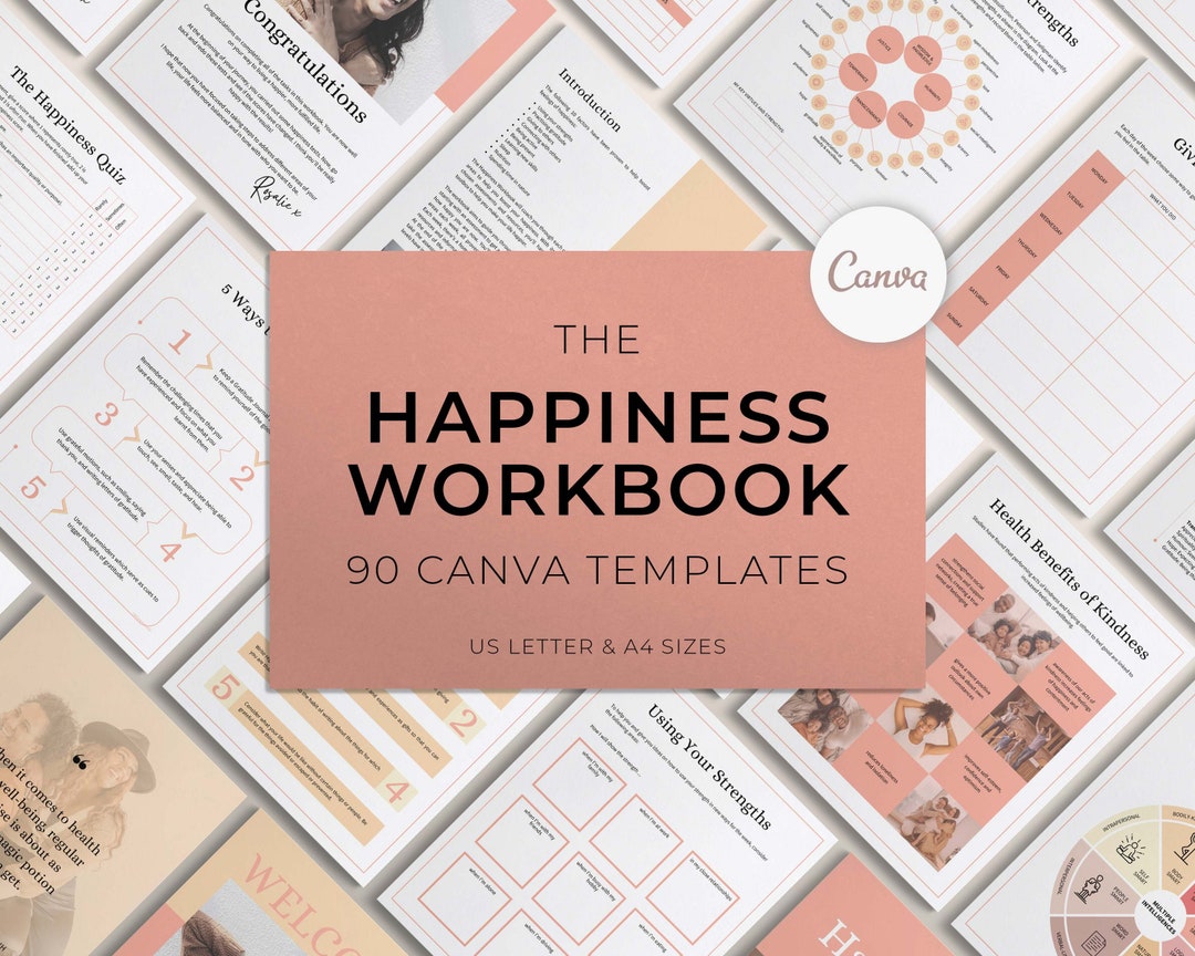 Happiness Workbook Canva Templates: Mental Health & Self Care (90 Pages ...
