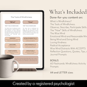 DBT Mindfulness tool, mindfulness resources, mindfulness worksheets, mindfulness workbook, canva templates, dbt resources, dbt tools, therapy worksheets, therapy tools, therapist worksheets, therapist resource, therapy business, miri campbell