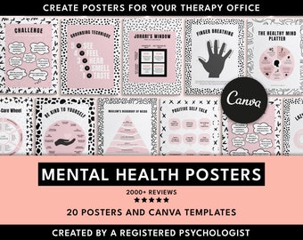 Modèles Canva d'affiches sur la santé mentale : thérapie et soins personnels (20 affiches)