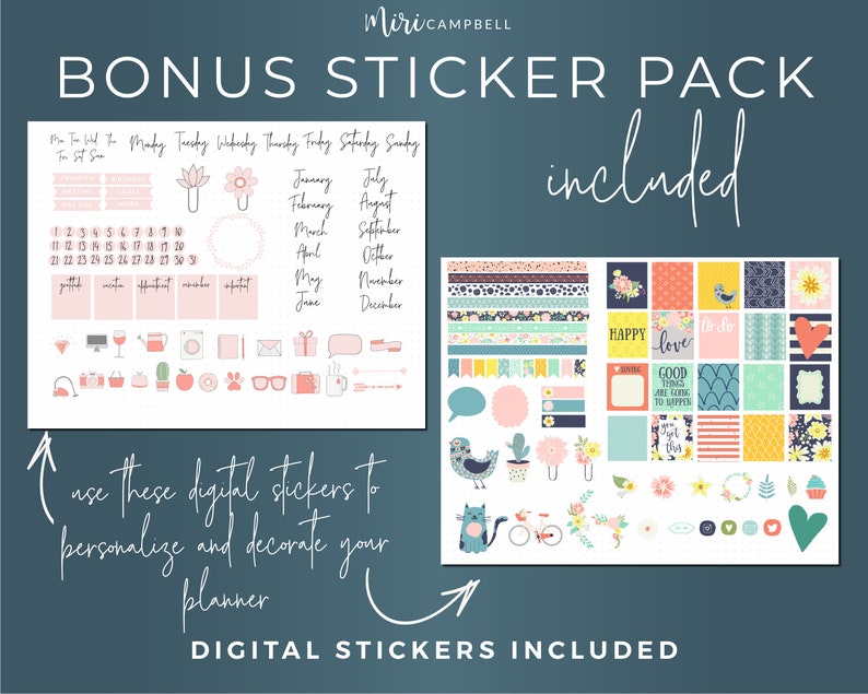 Digital planner for Goodnotes 5 on iPad. Undated planner for use with Goodnotes. Digital stickers. Undated digital planner. iPad planner, weekly planner, goal tracker, gratitude tracker, habit tracker, finance tracker, vision board, health tracker