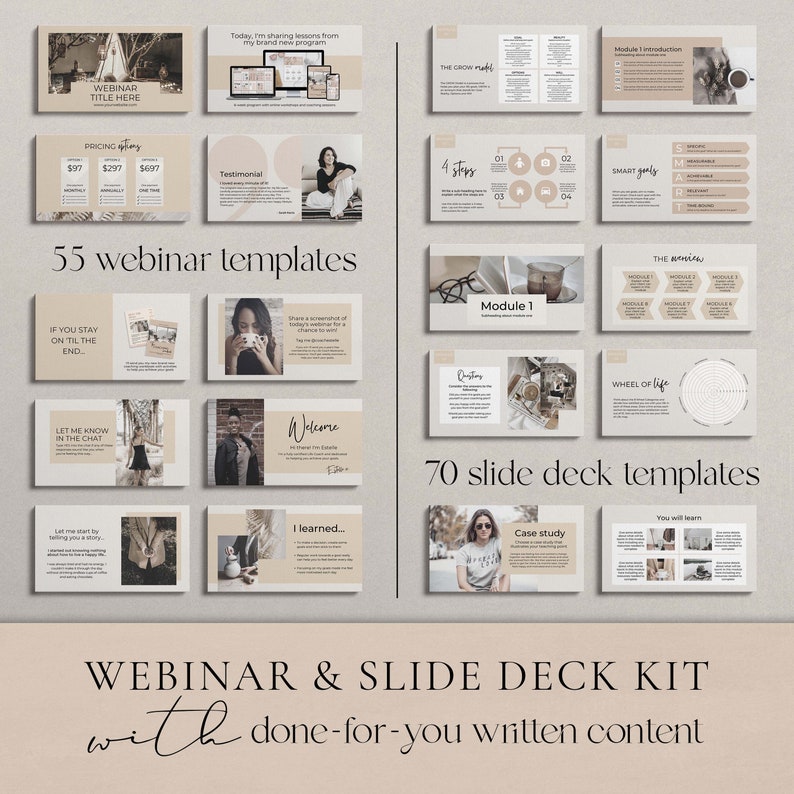 Coaching Business Start Up Toolkit Canva template bundle. All content written and done for you. Coaching business templates, social media templates, coach lead magnet templates, coach webinar templates, sales landing page templates, email templates